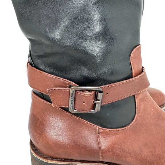 Vince Camuto Flavian Riding Boots Buckle Knee High Leather Black Brown Size 7B - Picture 7 of 12